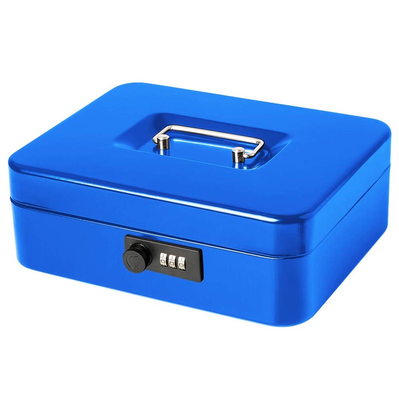 Jssmst Large Cash Box with Combination Lock â€“ Durable Metal Cash Box with Money Tray Blue(9.8 x 7.9 x 3.5), SM-CB07002L - Image 1